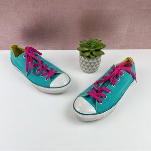 Converse All Star Blue Pink Yellow Lace Up Shoes Women Size 6 Casual